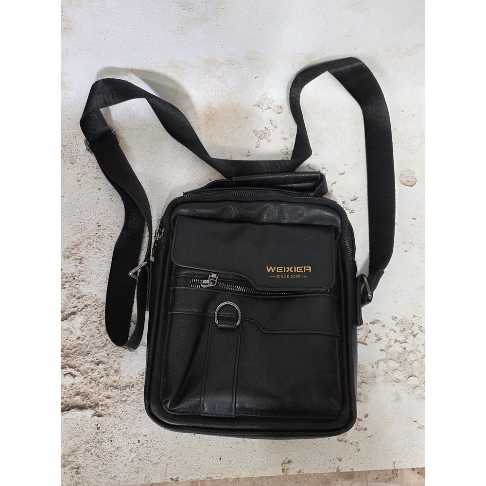 Weixier Messenger Bag Mens Small Black Faux Leather Crossbody Shoulder Pockets